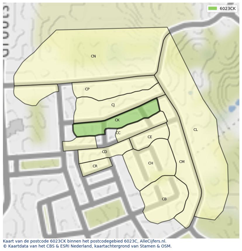 Afbeelding van het postcodegebied 6023 CK op de kaart.