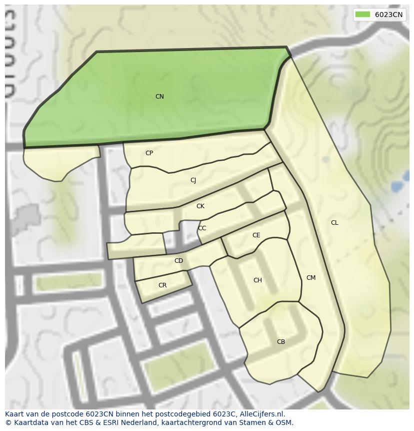 Afbeelding van het postcodegebied 6023 CN op de kaart.