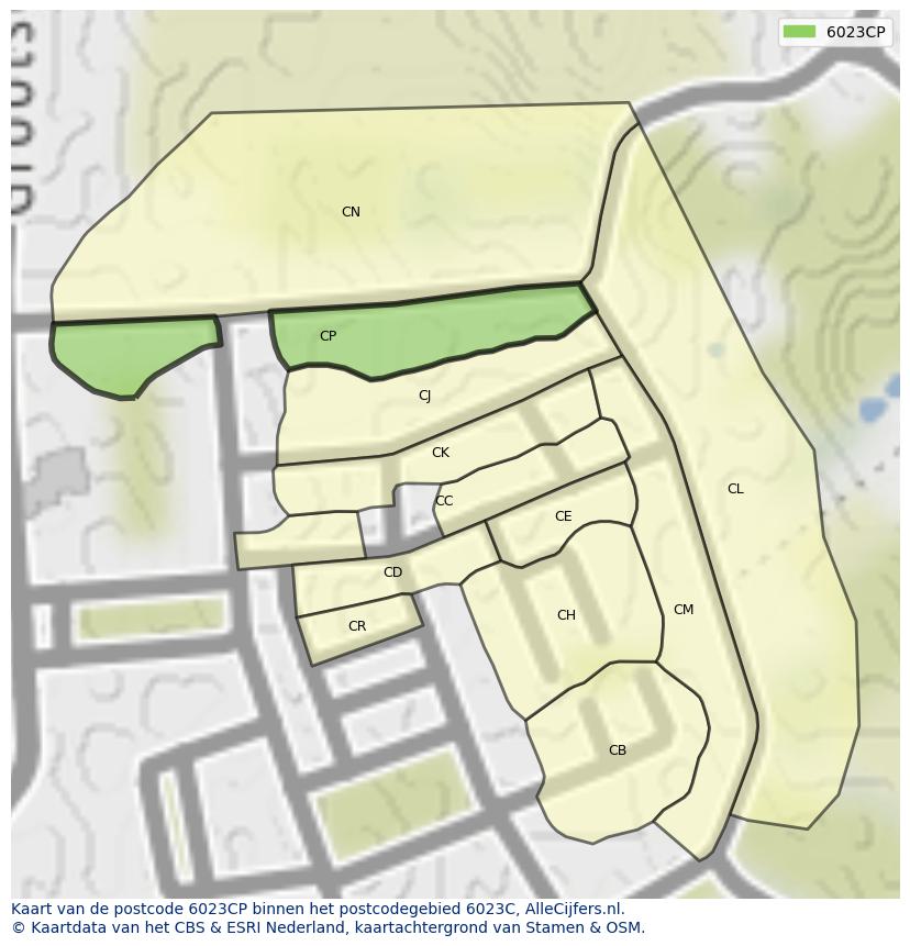 Afbeelding van het postcodegebied 6023 CP op de kaart.