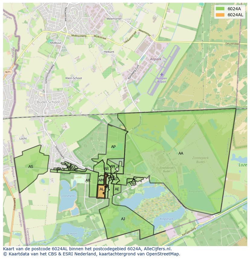 Afbeelding van het postcodegebied 6024 AL op de kaart.