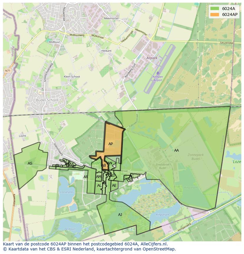 Afbeelding van het postcodegebied 6024 AP op de kaart.