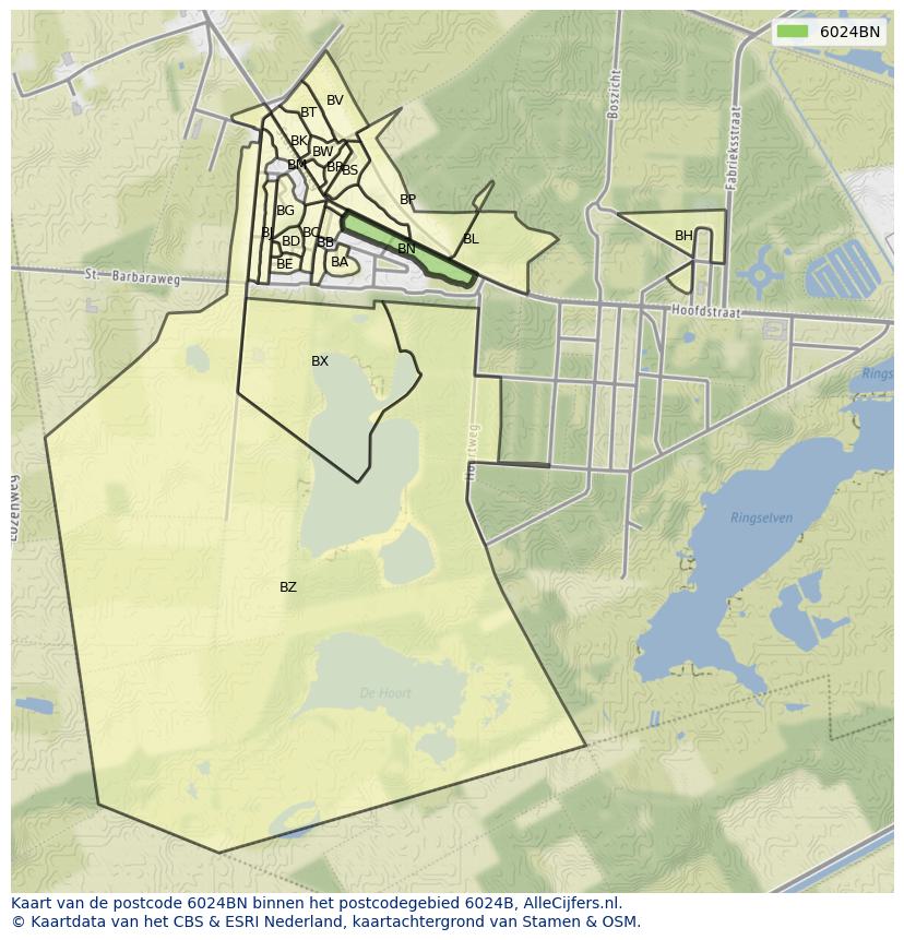 Afbeelding van het postcodegebied 6024 BN op de kaart.