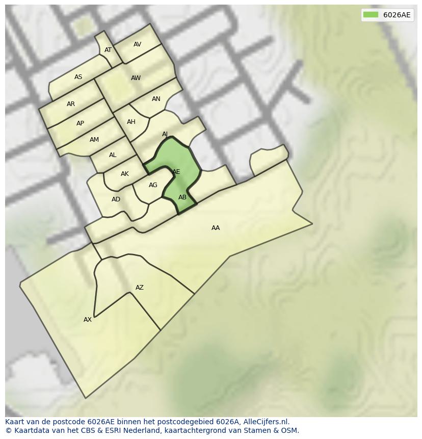 Afbeelding van het postcodegebied 6026 AE op de kaart.