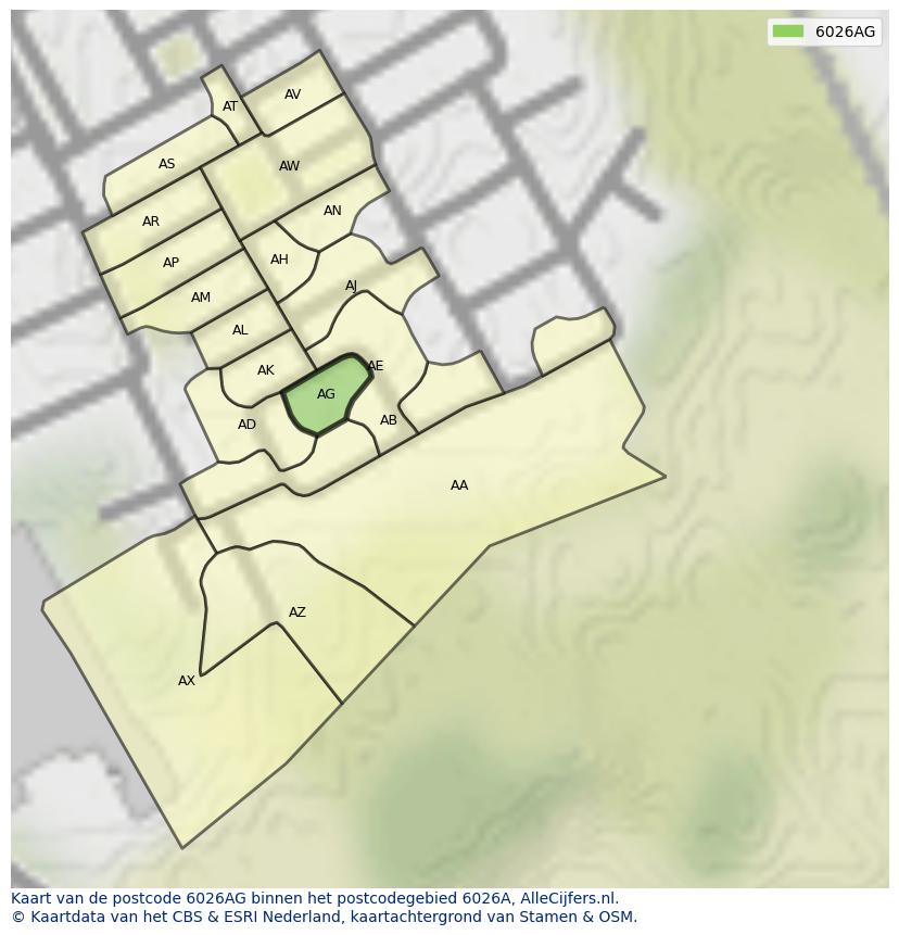 Afbeelding van het postcodegebied 6026 AG op de kaart.