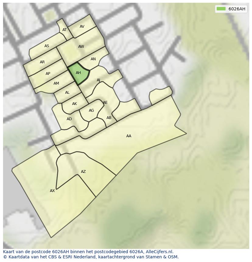 Afbeelding van het postcodegebied 6026 AH op de kaart.