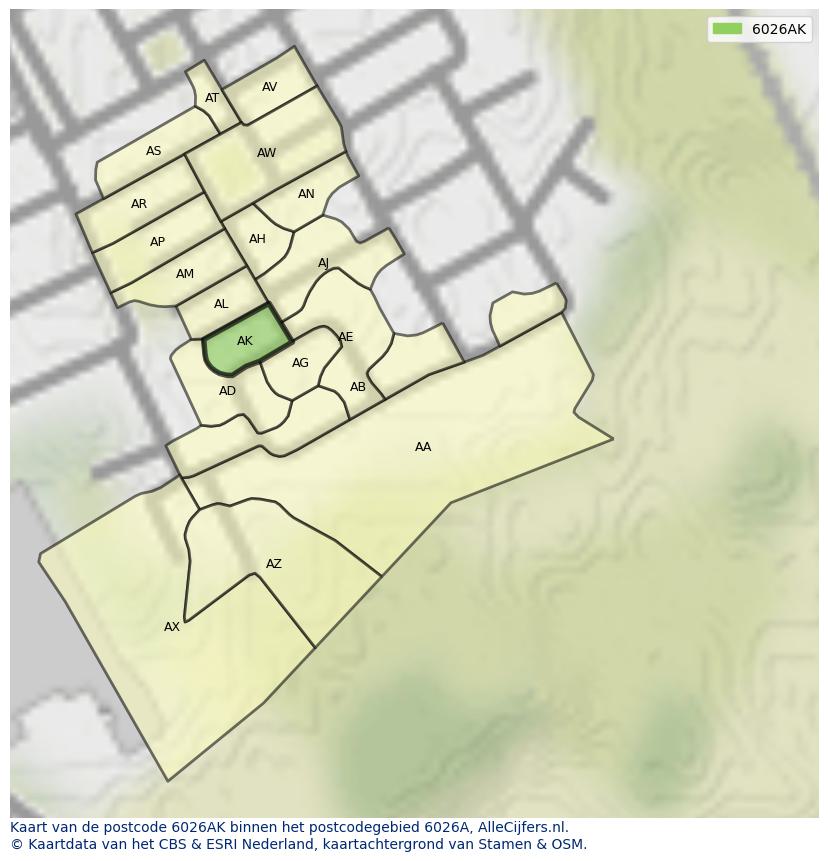Afbeelding van het postcodegebied 6026 AK op de kaart.