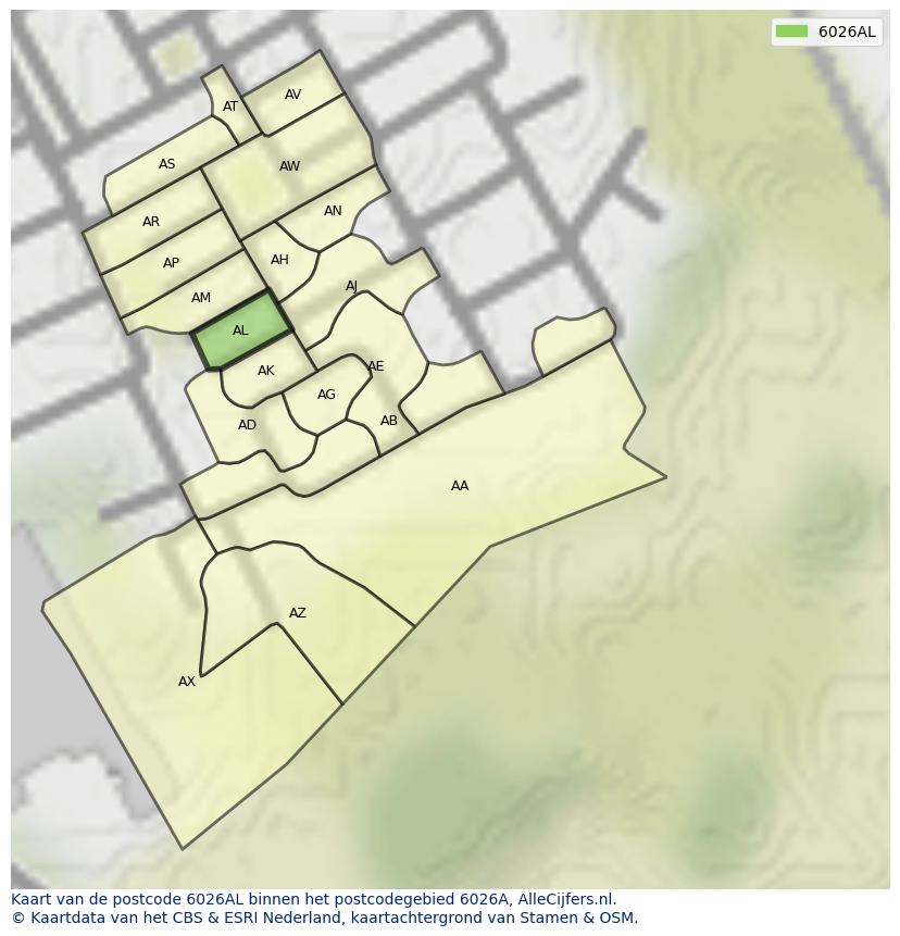 Afbeelding van het postcodegebied 6026 AL op de kaart.