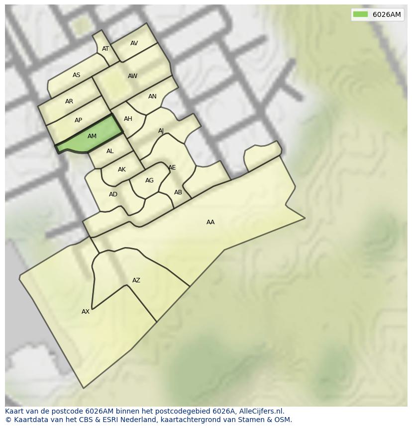 Afbeelding van het postcodegebied 6026 AM op de kaart.