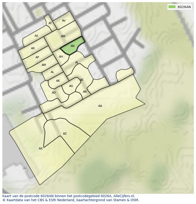 Afbeelding van het postcodegebied 6026 AN op de kaart.