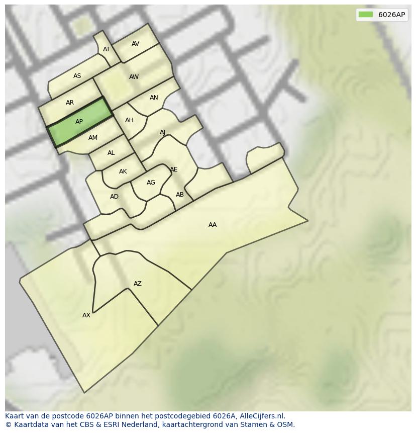 Afbeelding van het postcodegebied 6026 AP op de kaart.