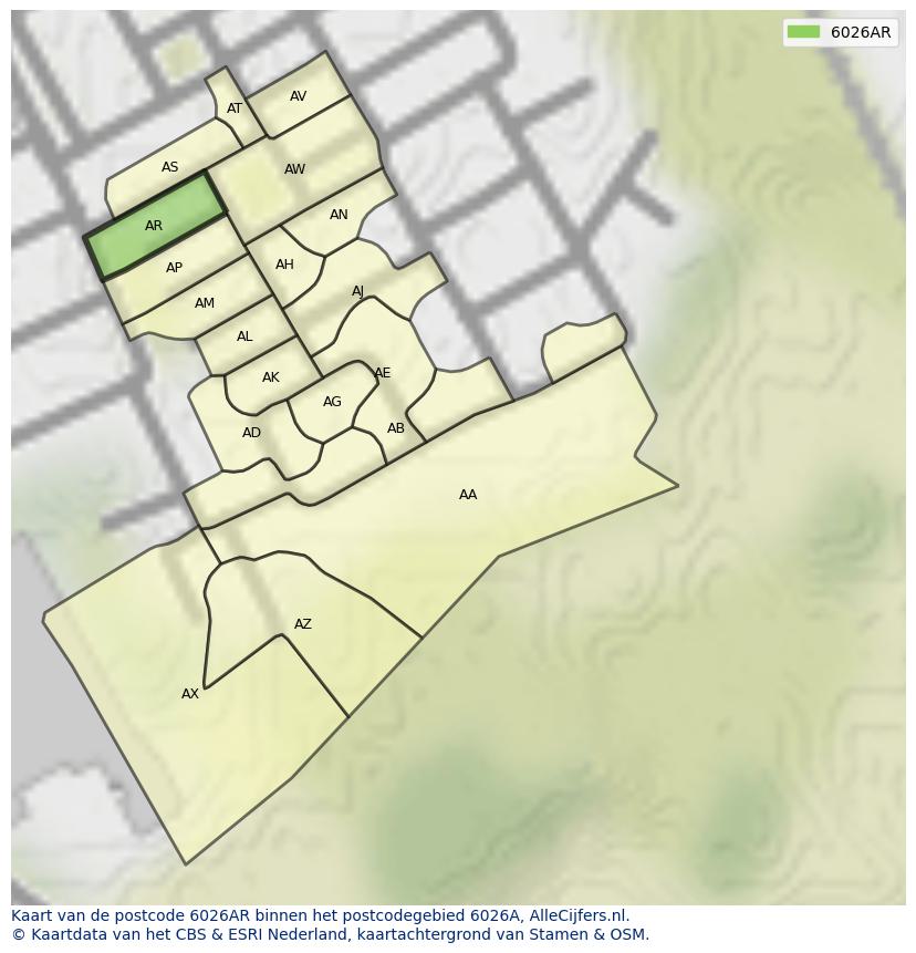 Afbeelding van het postcodegebied 6026 AR op de kaart.