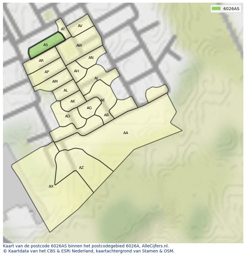 Afbeelding van het postcodegebied 6026 AS op de kaart.