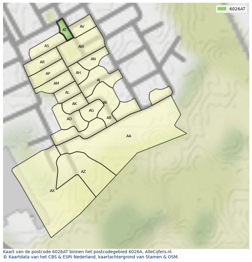 Afbeelding van het postcodegebied 6026 AT op de kaart.
