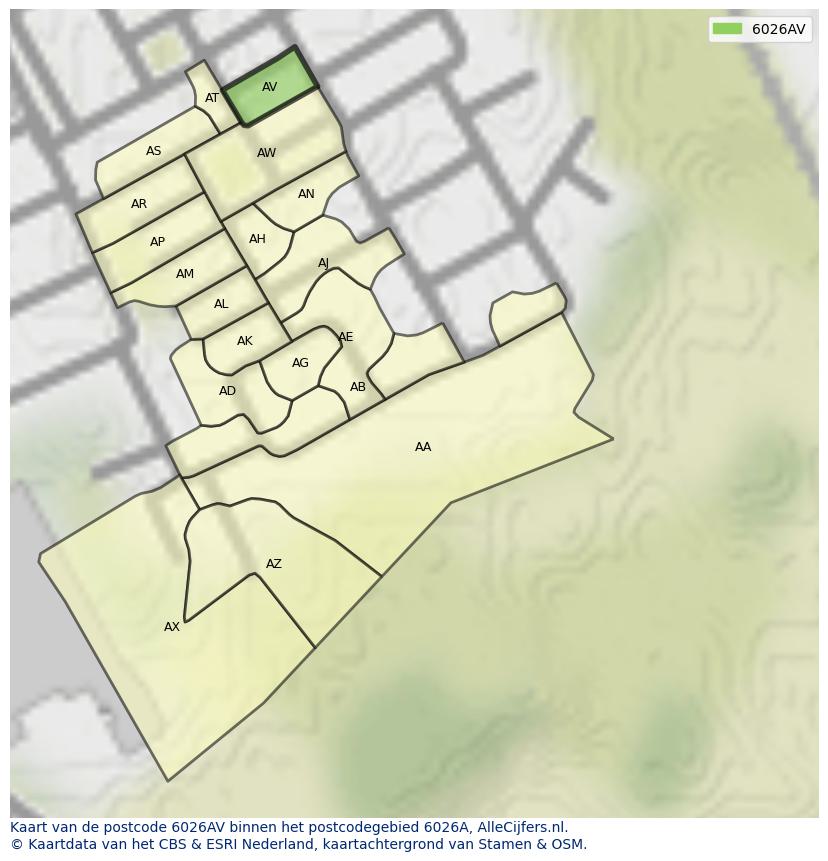 Afbeelding van het postcodegebied 6026 AV op de kaart.