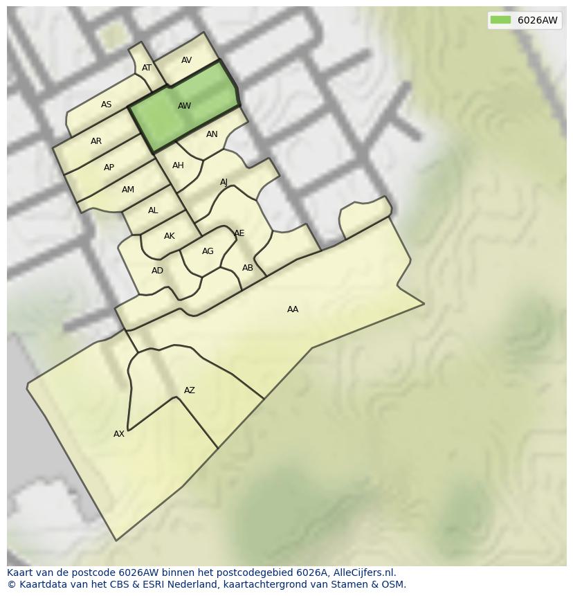 Afbeelding van het postcodegebied 6026 AW op de kaart.