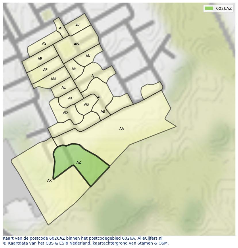 Afbeelding van het postcodegebied 6026 AZ op de kaart.