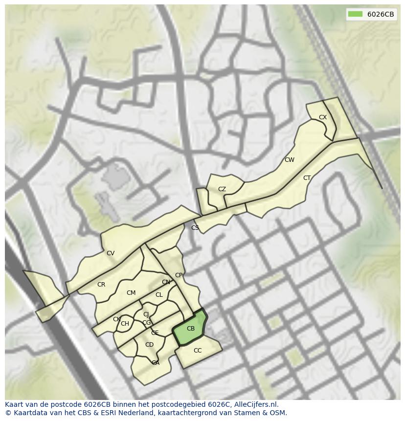 Afbeelding van het postcodegebied 6026 CB op de kaart.