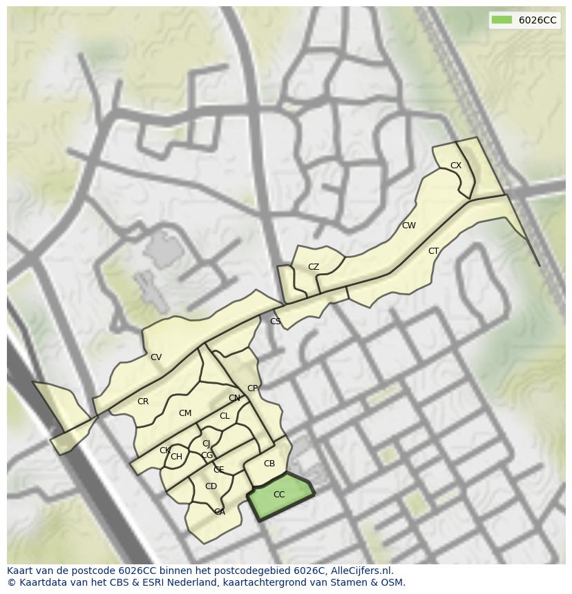 Afbeelding van het postcodegebied 6026 CC op de kaart.
