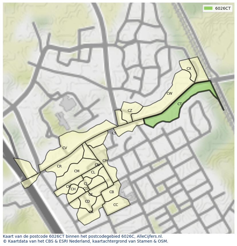 Afbeelding van het postcodegebied 6026 CT op de kaart.