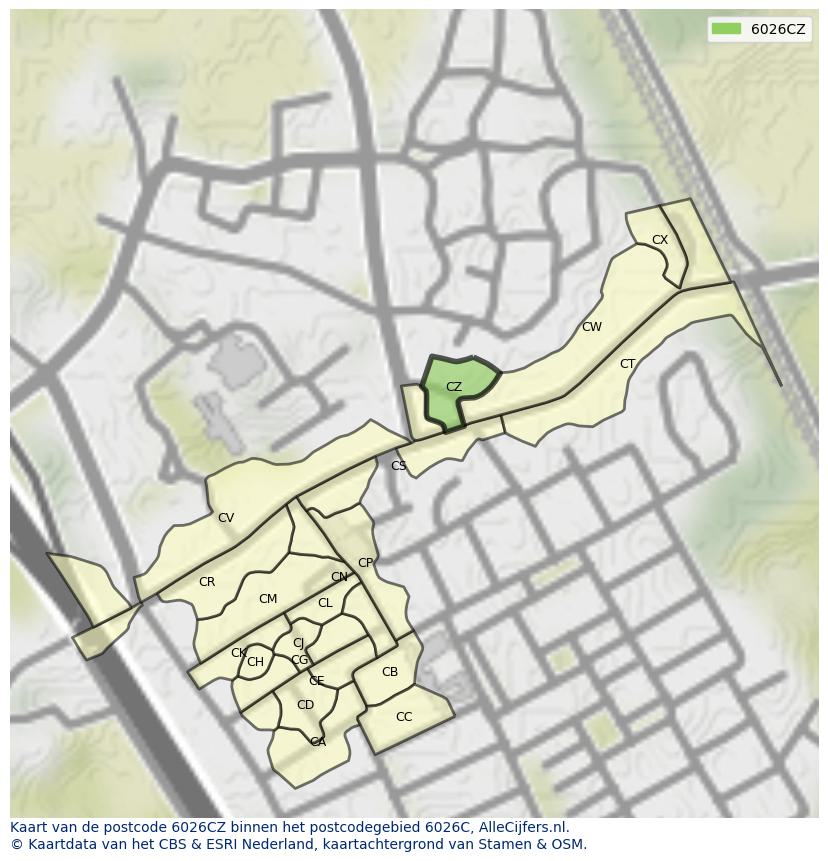 Afbeelding van het postcodegebied 6026 CZ op de kaart.
