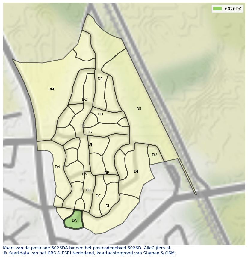 Afbeelding van het postcodegebied 6026 DA op de kaart.