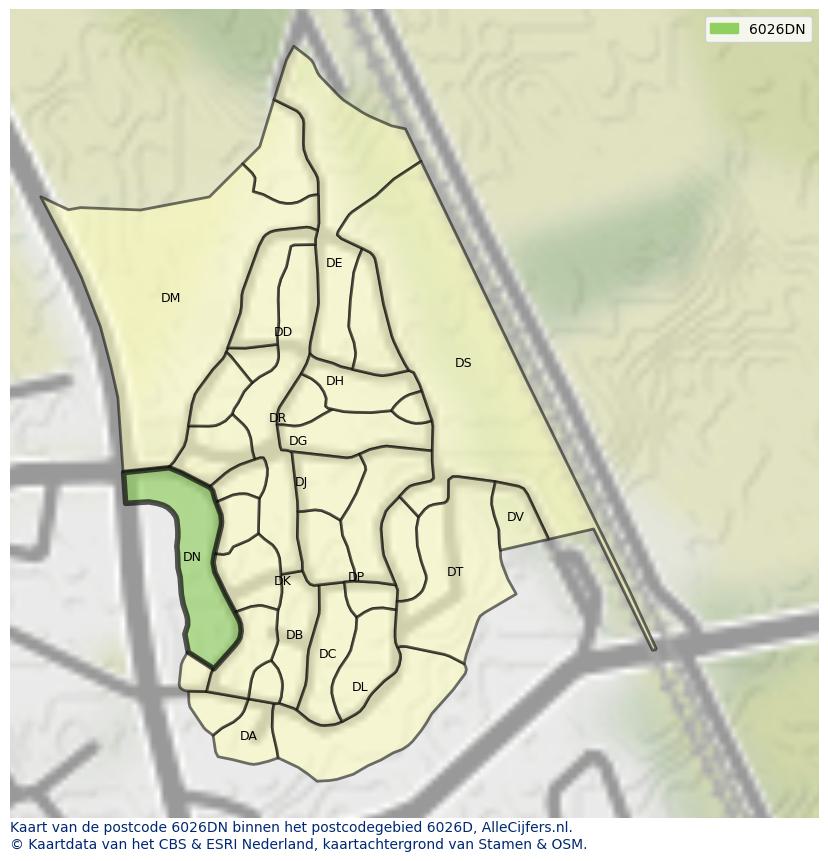 Afbeelding van het postcodegebied 6026 DN op de kaart.