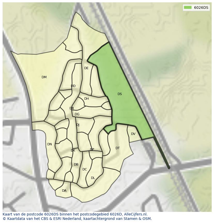 Afbeelding van het postcodegebied 6026 DS op de kaart.
