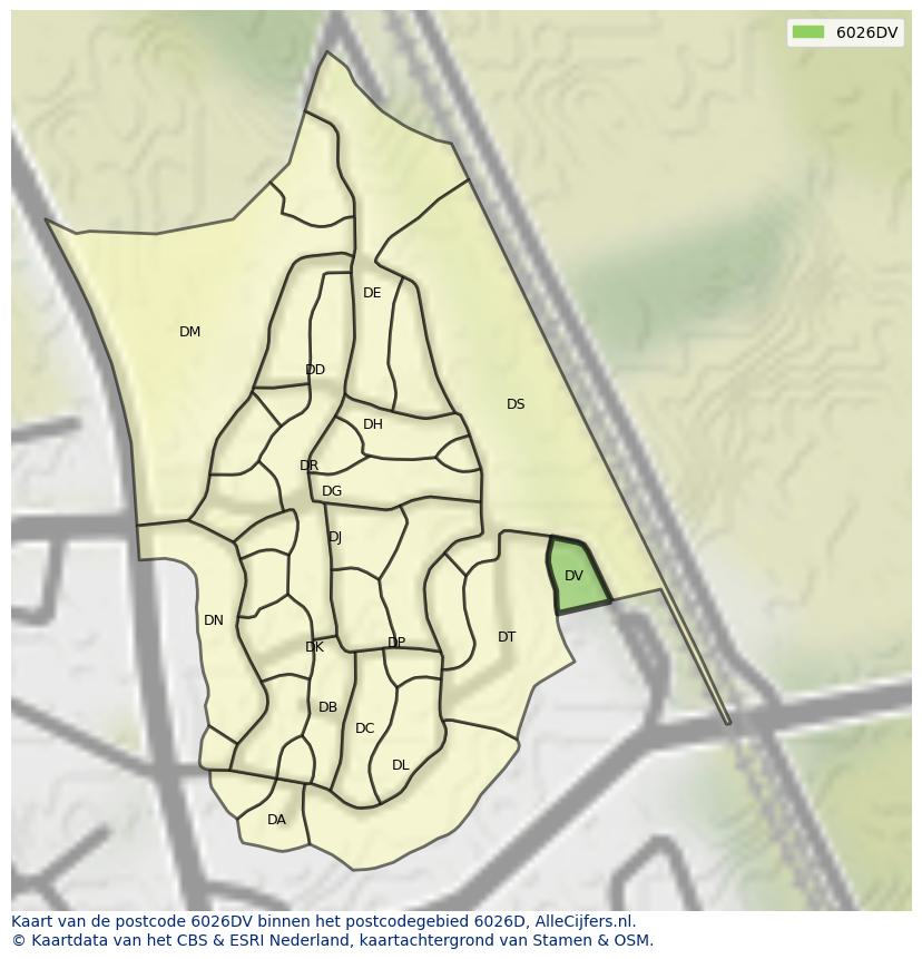 Afbeelding van het postcodegebied 6026 DV op de kaart.