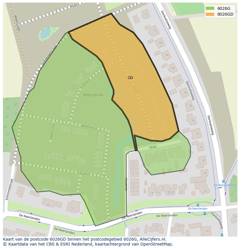 Afbeelding van het postcodegebied 6026 GD op de kaart.