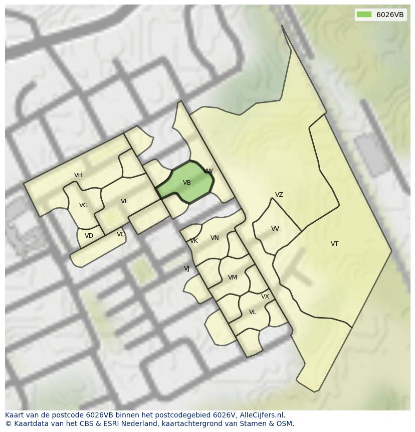 Afbeelding van het postcodegebied 6026 VB op de kaart.