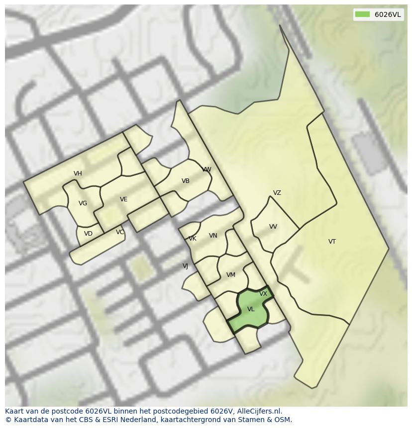Afbeelding van het postcodegebied 6026 VL op de kaart.
