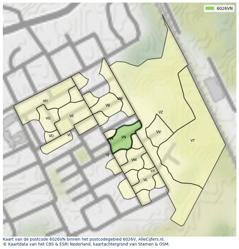 Afbeelding van het postcodegebied 6026 VN op de kaart.