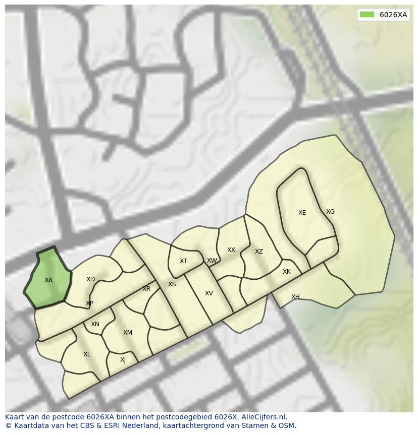 Afbeelding van het postcodegebied 6026 XA op de kaart.