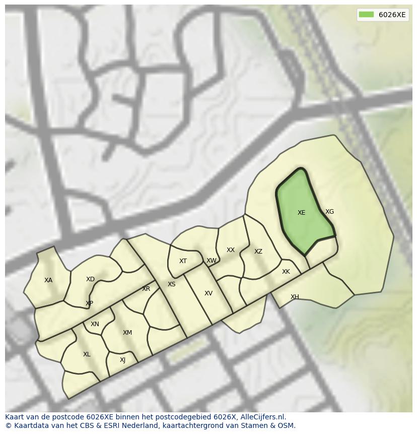 Afbeelding van het postcodegebied 6026 XE op de kaart.
