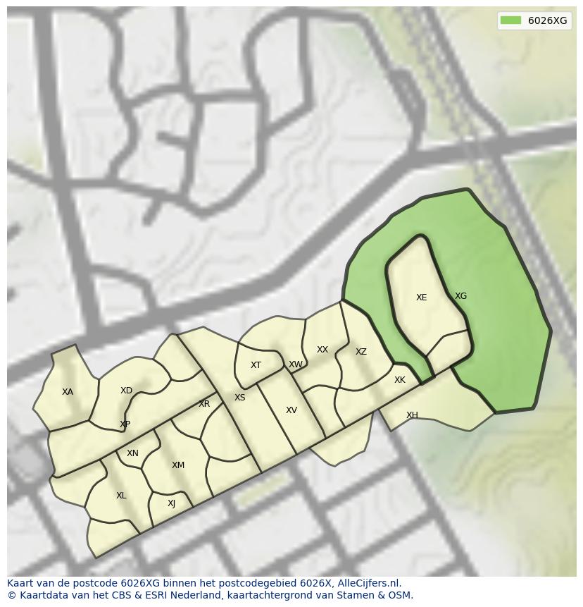 Afbeelding van het postcodegebied 6026 XG op de kaart.