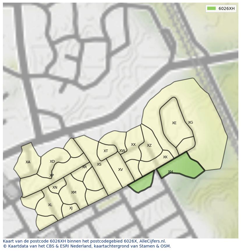 Afbeelding van het postcodegebied 6026 XH op de kaart.
