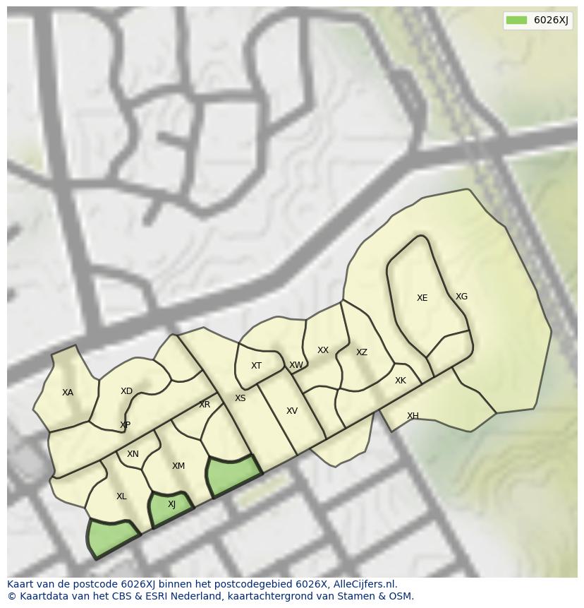 Afbeelding van het postcodegebied 6026 XJ op de kaart.