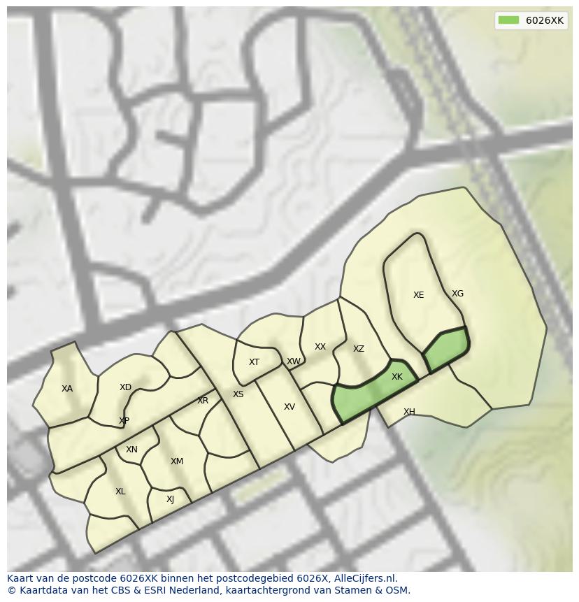 Afbeelding van het postcodegebied 6026 XK op de kaart.
