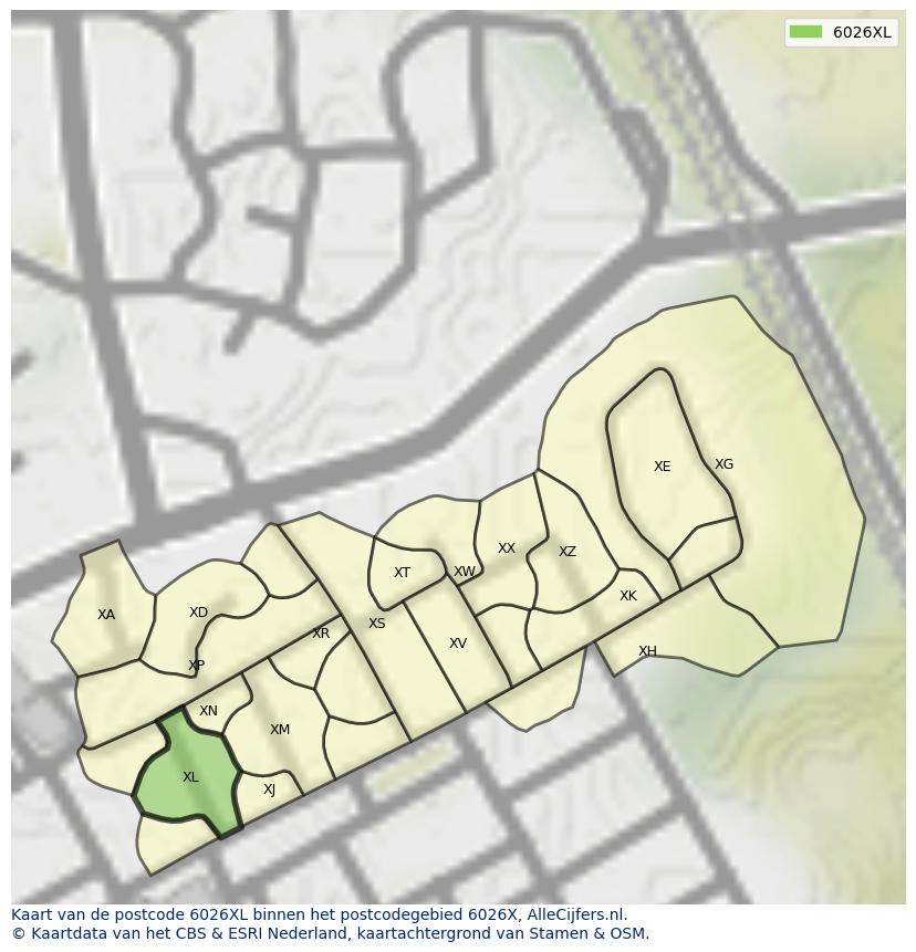Afbeelding van het postcodegebied 6026 XL op de kaart.