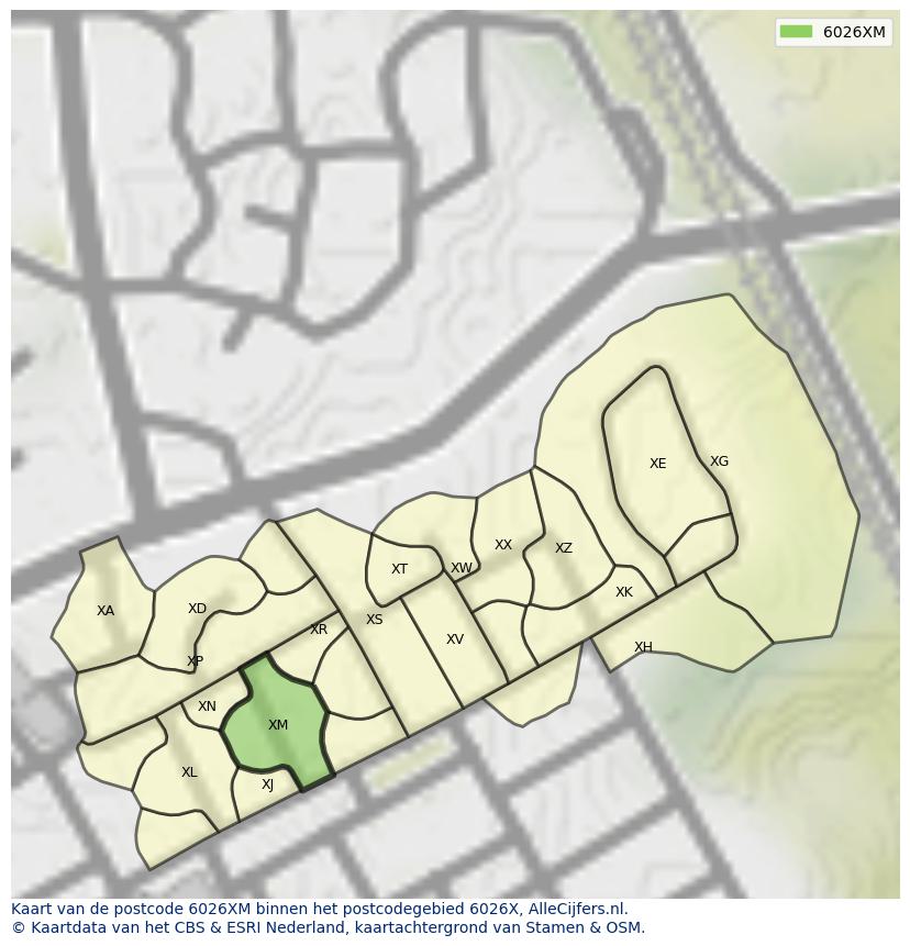 Afbeelding van het postcodegebied 6026 XM op de kaart.