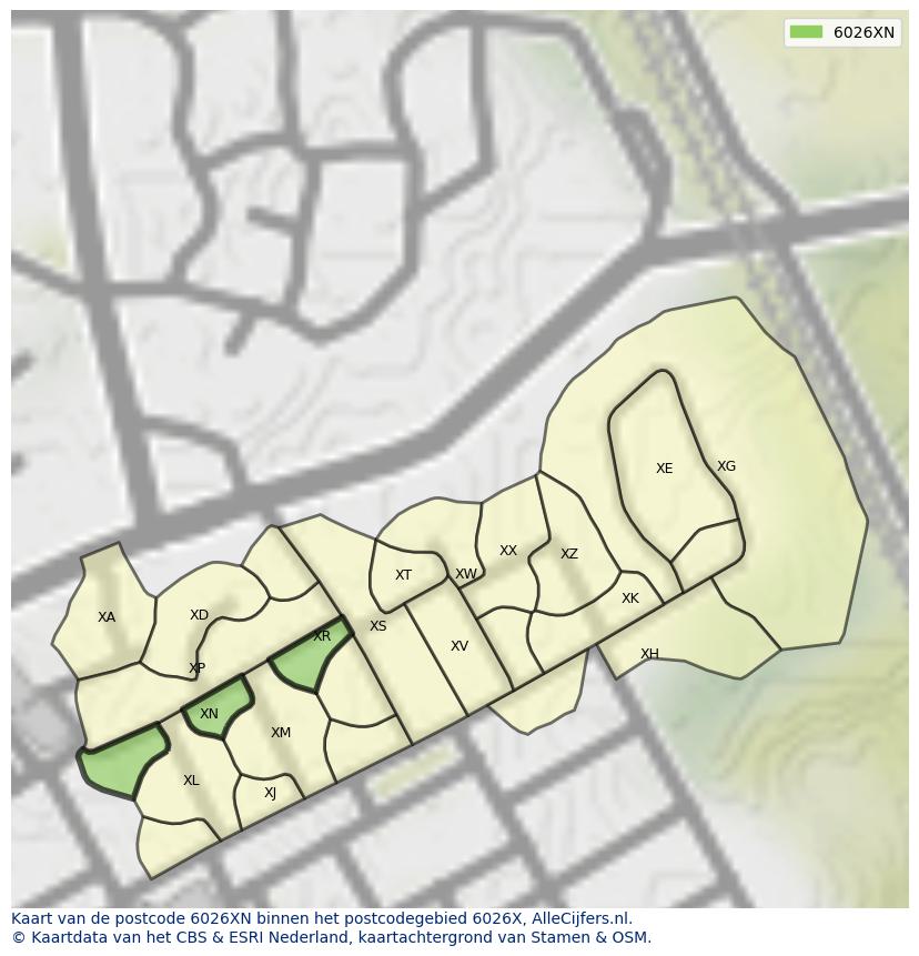 Afbeelding van het postcodegebied 6026 XN op de kaart.