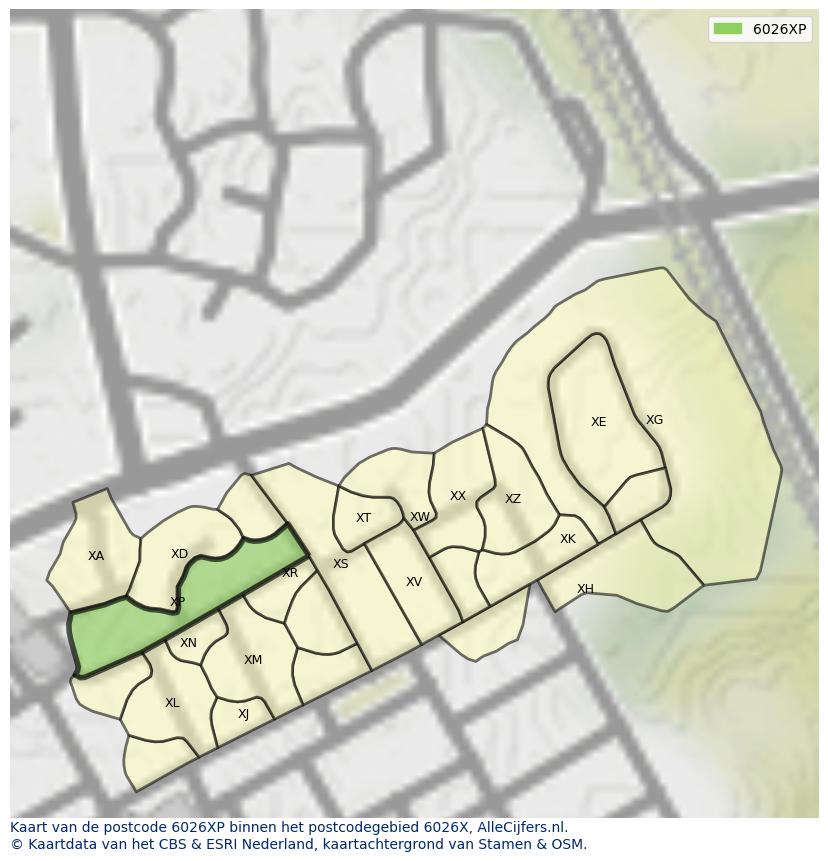 Afbeelding van het postcodegebied 6026 XP op de kaart.