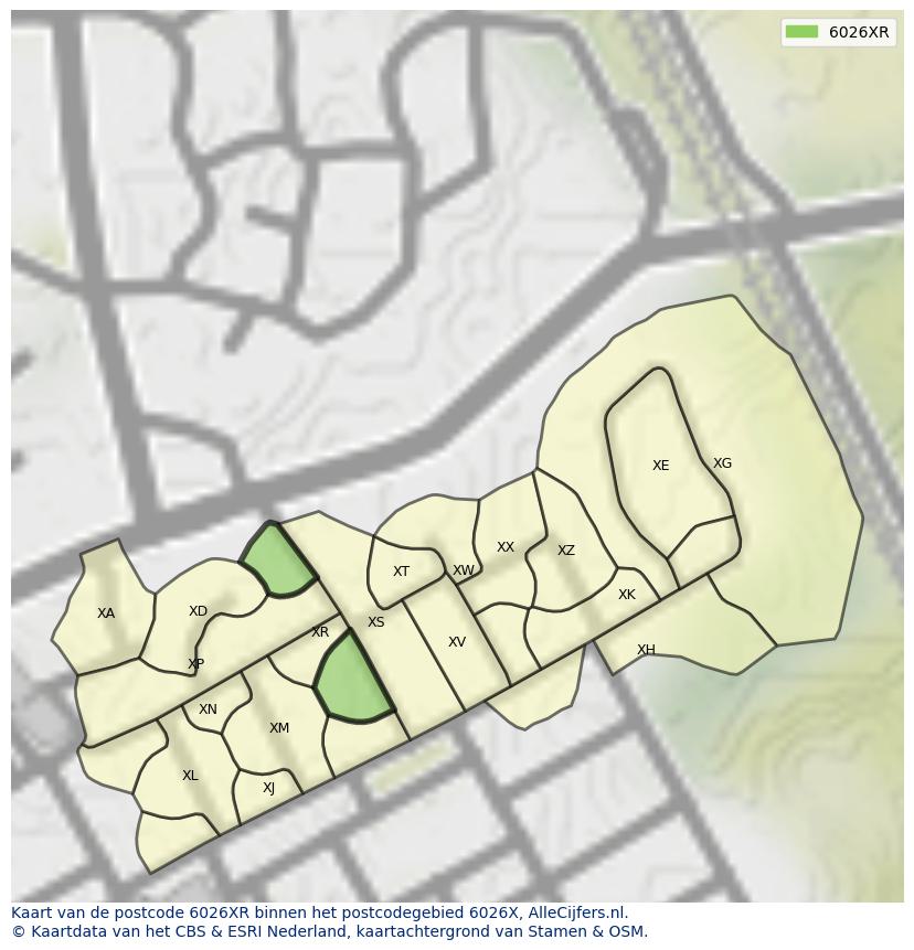 Afbeelding van het postcodegebied 6026 XR op de kaart.
