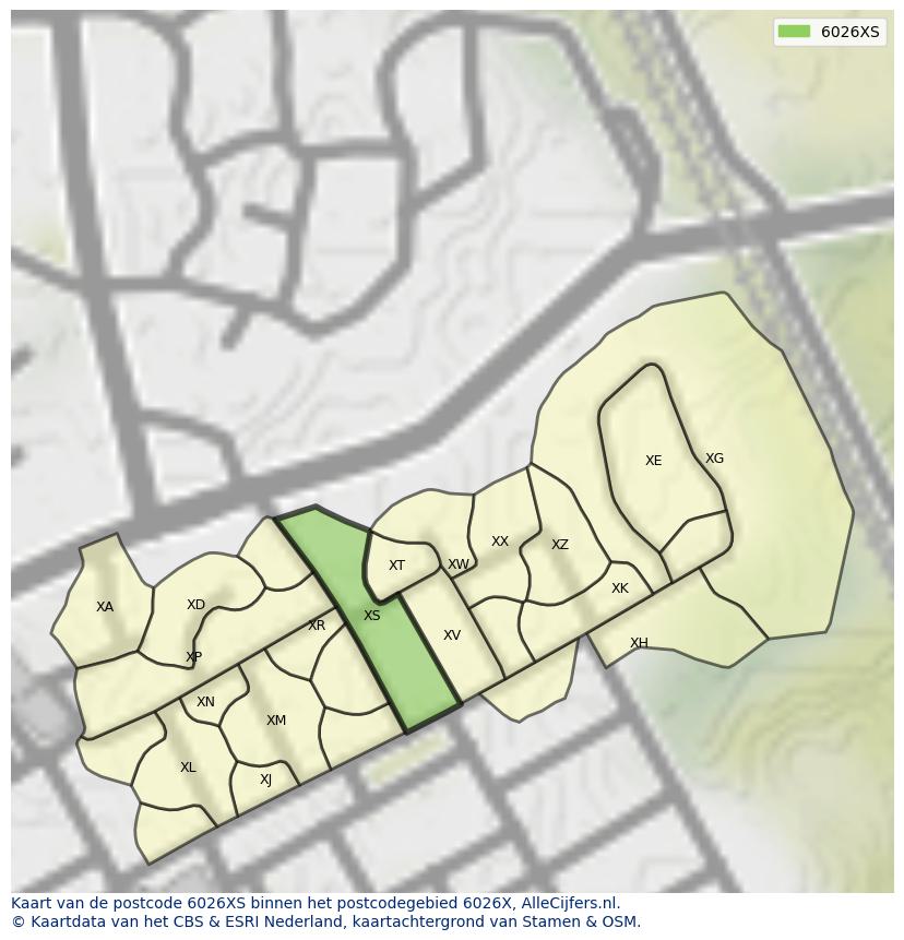 Afbeelding van het postcodegebied 6026 XS op de kaart.