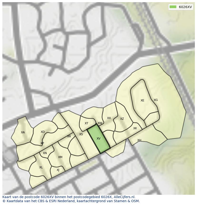 Afbeelding van het postcodegebied 6026 XV op de kaart.