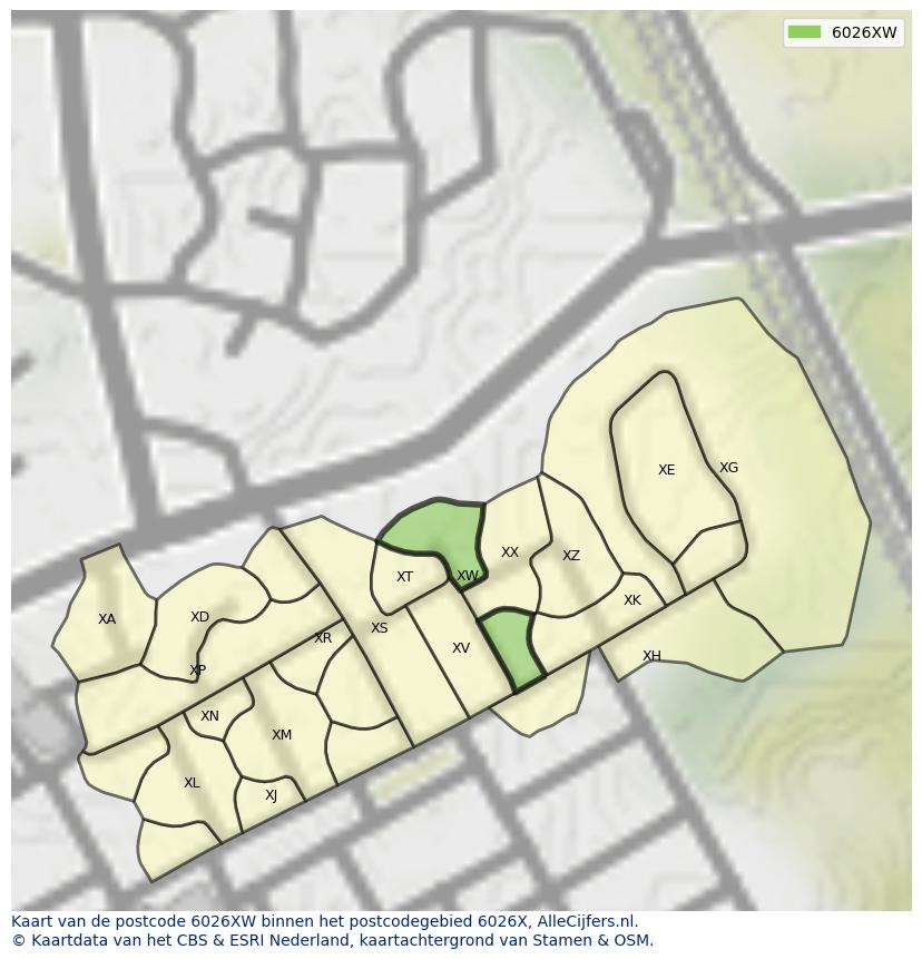 Afbeelding van het postcodegebied 6026 XW op de kaart.