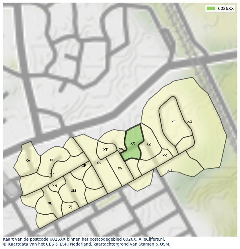 Afbeelding van het postcodegebied 6026 XX op de kaart.