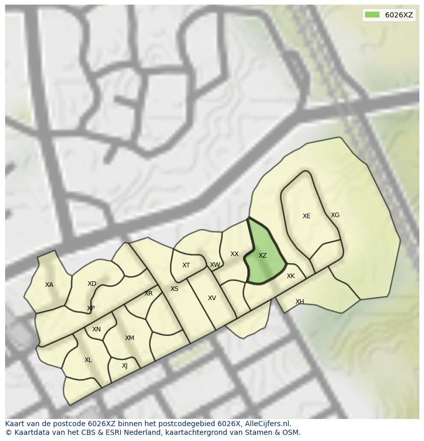 Afbeelding van het postcodegebied 6026 XZ op de kaart.