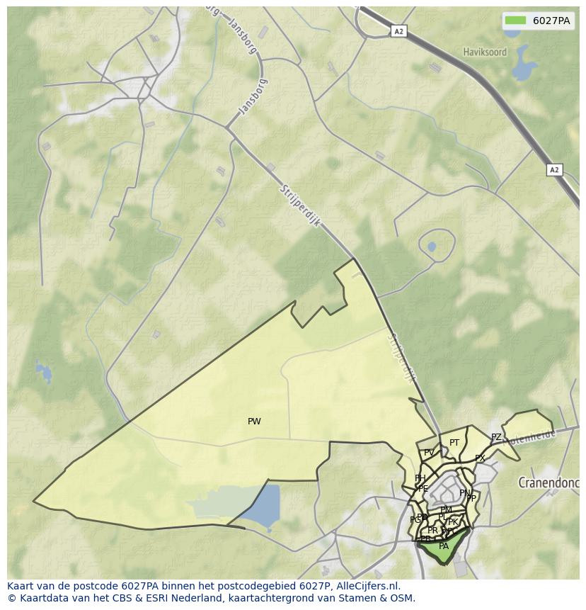 Afbeelding van het postcodegebied 6027 PA op de kaart.