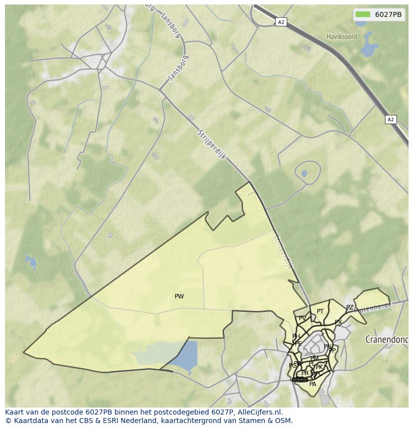 Afbeelding van het postcodegebied 6027 PB op de kaart.